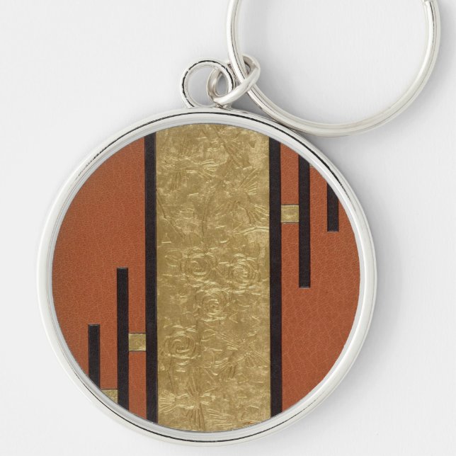 Art Deco In Gold And Tan Key Ring (Front)