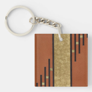 Art Deco In Gold And Tan Key Ring
