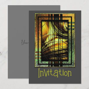 Art Deco In Green And Gold Invitation