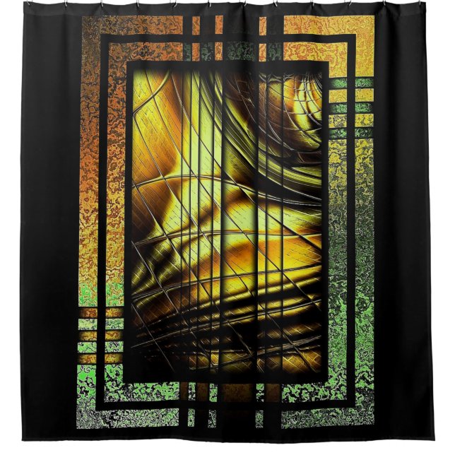 Art Deco In Green And Gold Shower Curtain (Front)