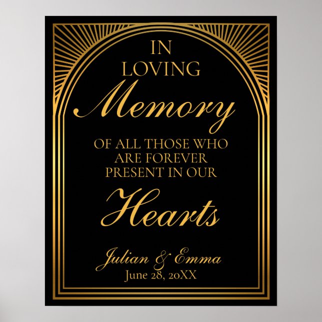 Art Deco In loving Memory black and gold Poster (Front)