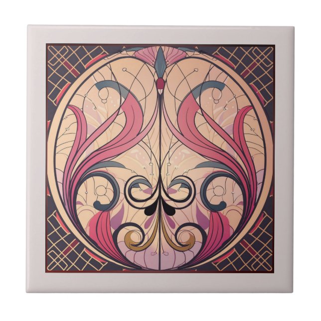 Art Deco In Pink And Beige  Tile (Front)