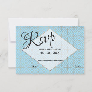 Art Deco in Turquoise and gold diamond border RSVP Card
