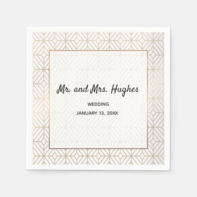 Art Deco in White and gold foil geometric Napkin (Front)