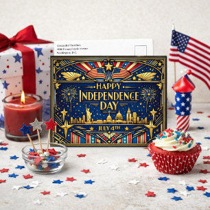 Art Deco Independence Day Patriotic Holiday Postcard