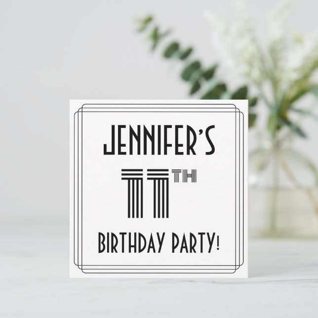 Art Deco Inspired 11th Birthday Party, Custom Name Invitation (Standing Front)