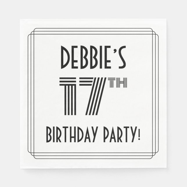 Art Deco Inspired 17th Birthday Party, Custom Name Napkin (Front)