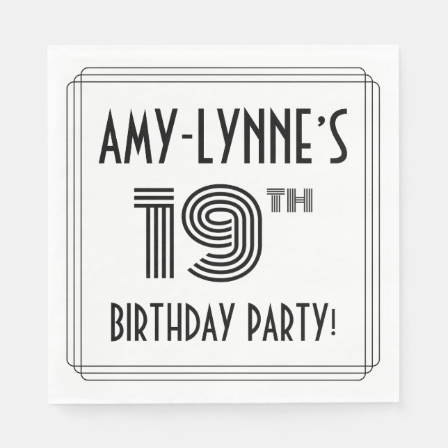 Art Deco Inspired 19th Birthday Party, Custom Name Napkin (Front)