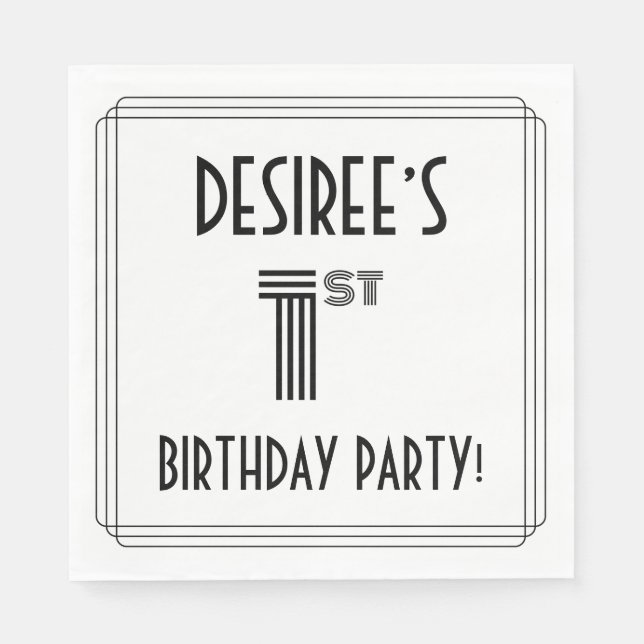 Art Deco Inspired 1st Birthday Party, Custom Name Napkin (Front)