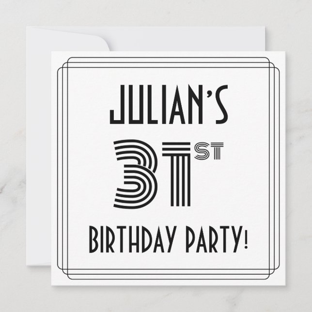 Art Deco Inspired 31st Birthday Party, Custom Name Invitation (Front)