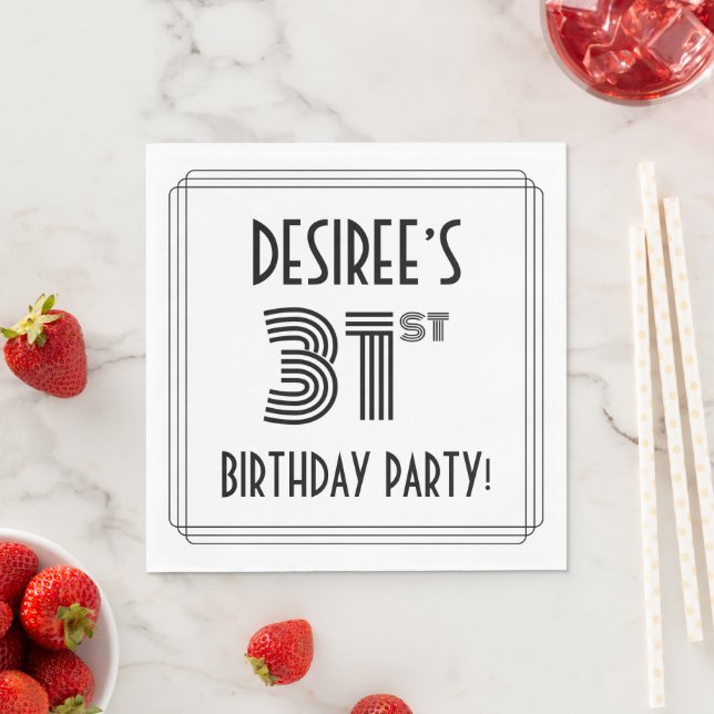 Art Deco Inspired 31st Birthday Party, Custom Name Napkin (Insitu)