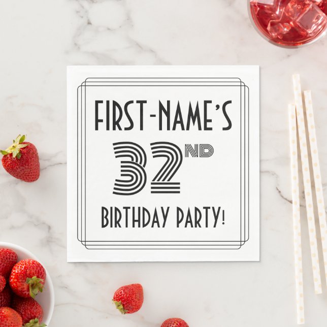 Art Deco Inspired 32nd Birthday Party, Custom Name Napkin (Insitu)