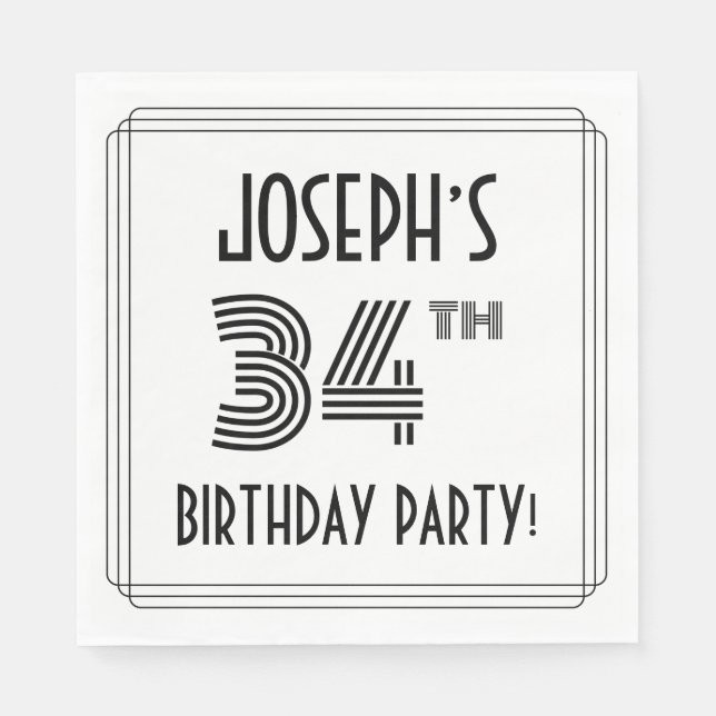 Art Deco Inspired 34th Birthday Party, Custom Name Napkin (Front)