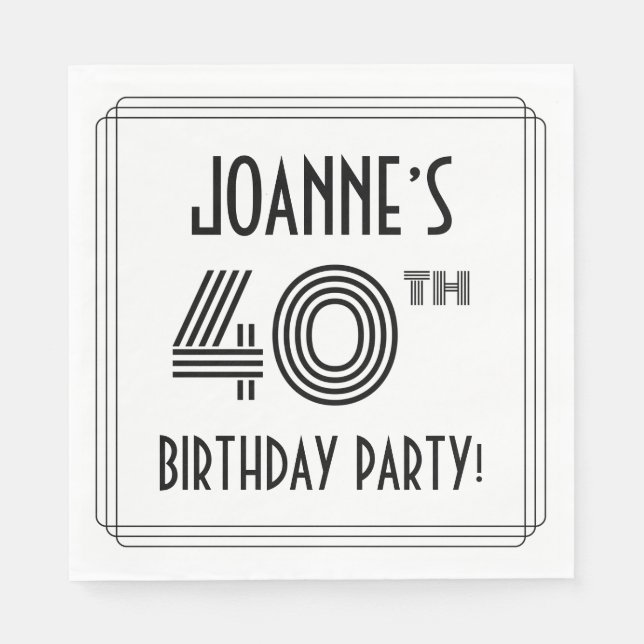 Art Deco Inspired 40th Birthday Party, Custom Name Napkin (Front)