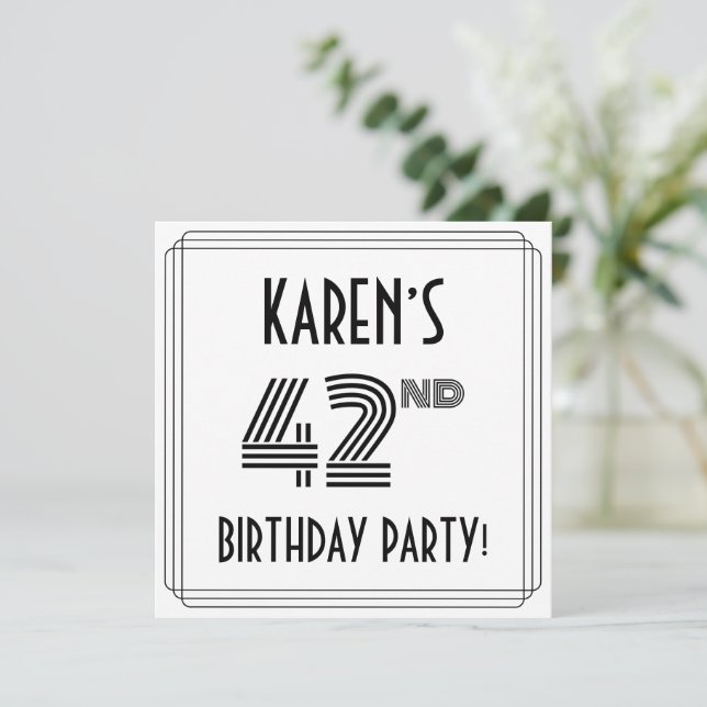 Art Deco Inspired 42nd Birthday Party, Custom Name Invitation (Standing Front)
