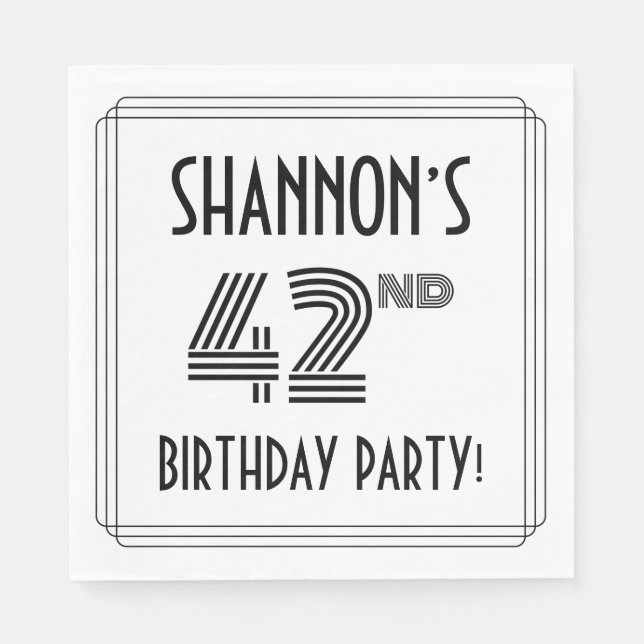 Art Deco Inspired 42nd Birthday Party, Custom Name Napkin (Front)