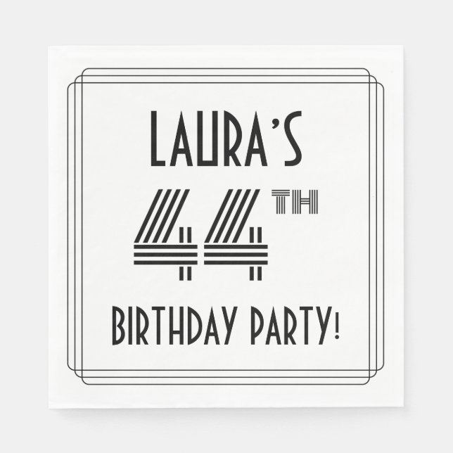 Art Deco Inspired 44th Birthday Party, Custom Name Napkin (Front)