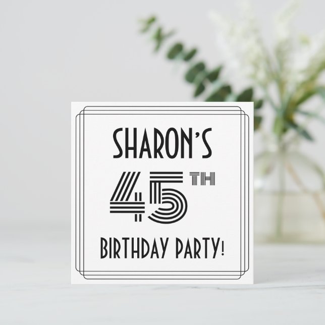 Art Deco Inspired 45th Birthday Party, Custom Name Invitation (Standing Front)