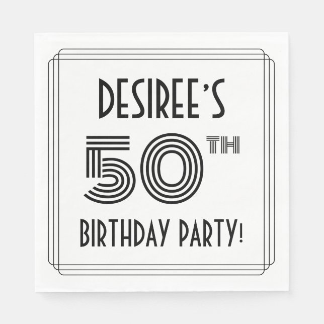Art Deco Inspired 50th Birthday Party, Custom Name Napkin (Front)
