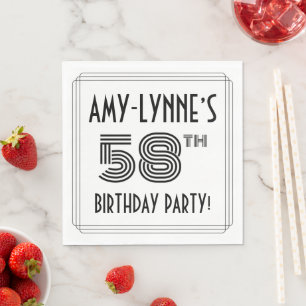 Art Deco Inspired 58th Birthday Party, Custom Name Napkin