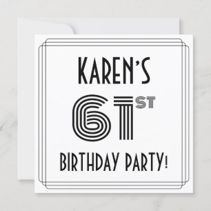 Art Deco Inspired 61st Birthday Party, Custom Name Invitation