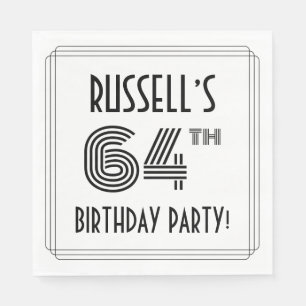 Art Deco Inspired 64th Birthday Party, Custom Name Napkin