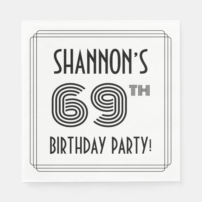 Art Deco Inspired 69th Birthday Party, Custom Name Napkin (Front)