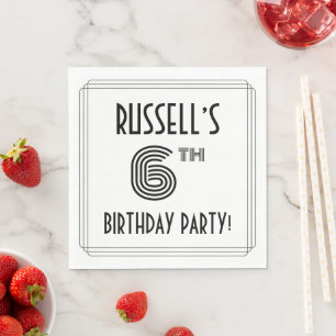 Art Deco Inspired 6th Birthday Party, Custom Name Napkin