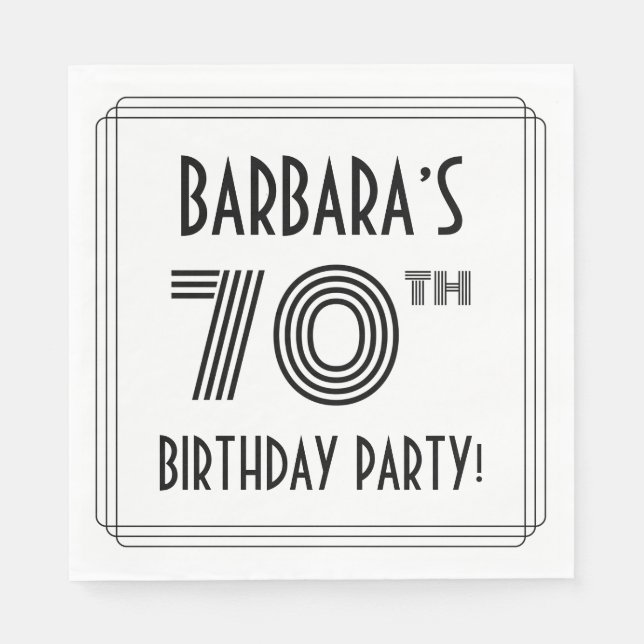 Art Deco Inspired 70th Birthday Party, Custom Name Napkin (Front)