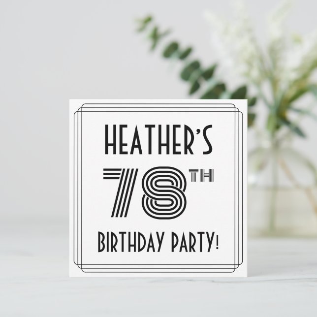 Art Deco Inspired 78th Birthday Party, Custom Name Invitation (Standing Front)