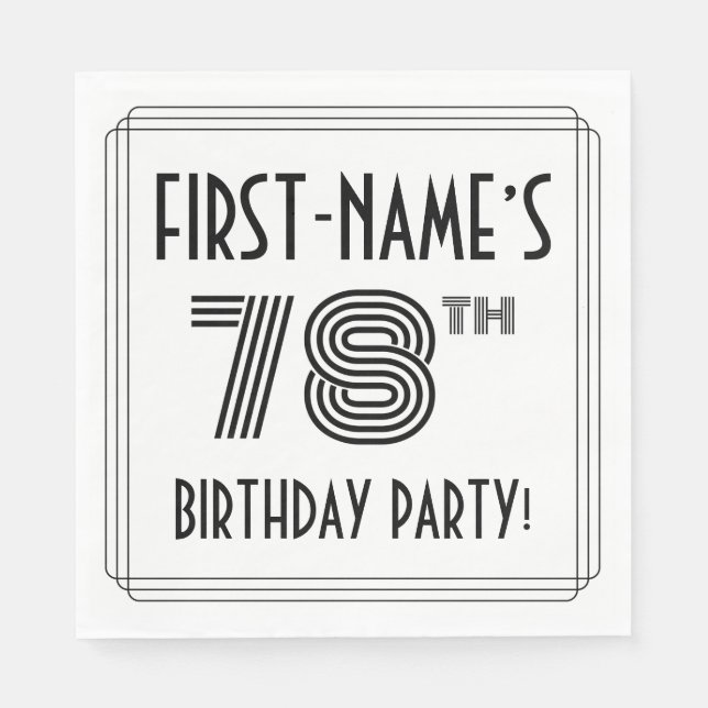 Art Deco Inspired 78th Birthday Party, Custom Name Napkin (Front)