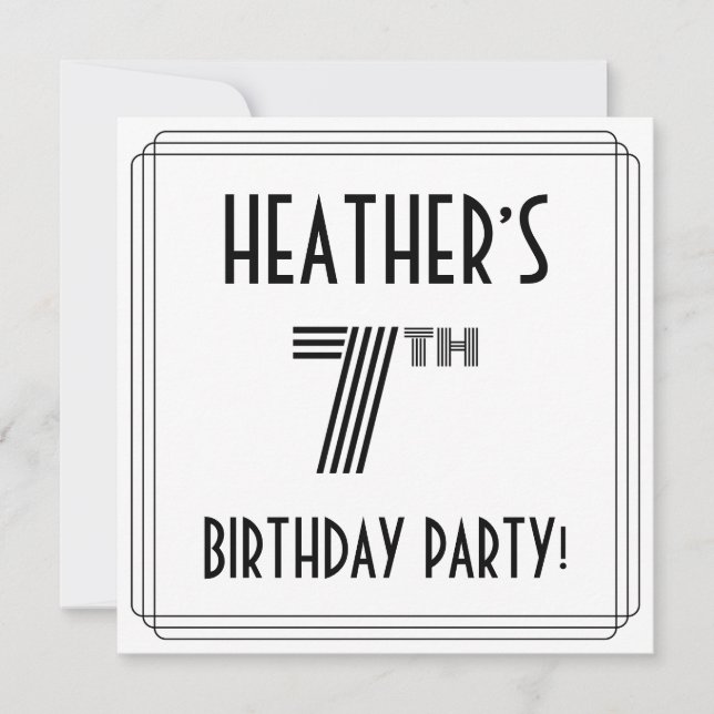 Art Deco Inspired 7th Birthday Party, Custom Name Invitation (Front)