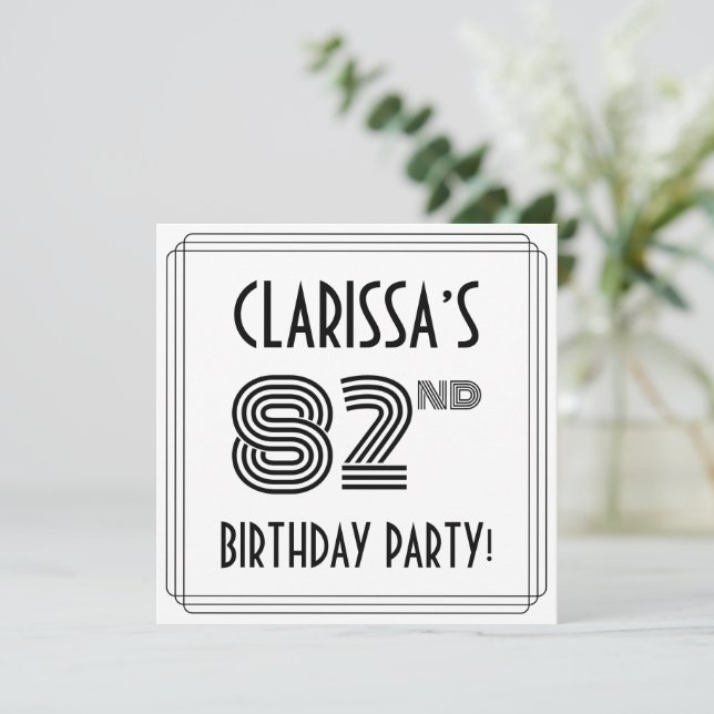 Art Deco Inspired 82nd Birthday Party, Custom Name Invitation (Standing Front)