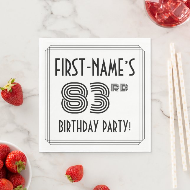 Art Deco Inspired 83rd Birthday Party, Custom Name Napkin (Insitu)