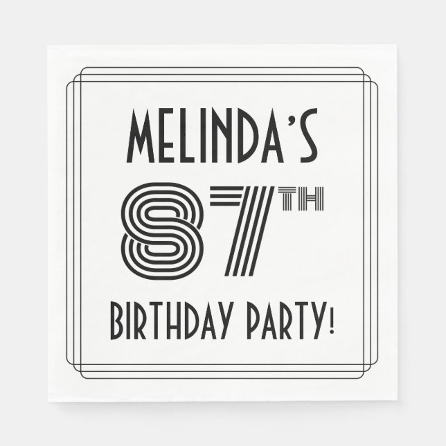 Art Deco Inspired 87th Birthday Party, Custom Name Napkin (Front)