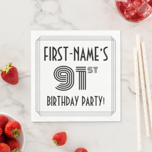 Art Deco Inspired 91st Birthday Party, Custom Name Napkin