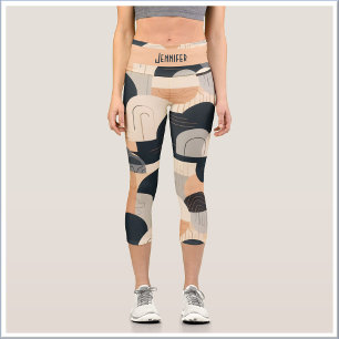 Art Deco Inspired Design in Peach & Black Capri Leggings