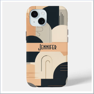Art Deco Inspired Design in Peach & Black iPhone 15 Case