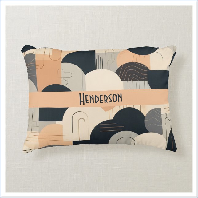Art Deco Inspired Design in Peach & Black Decorative Cushion (Creator Uploaded)