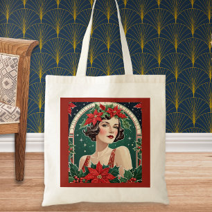 Art Deco Inspired Portrait Lady Elegant Christmas  Tote Bag