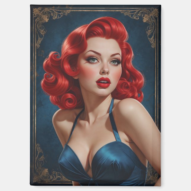 Art-Deco inspired Redhead Pin-Up Magnet (Front)