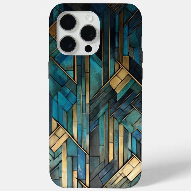 Art Deco Inspired Teal Gold Turquoise Protective Case-Mate iPhone Case (Back)