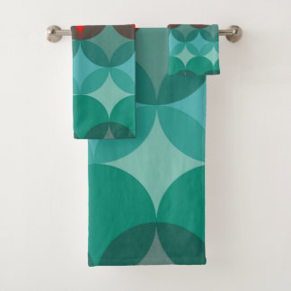 art deco inspired teal & red abstract bath towel set