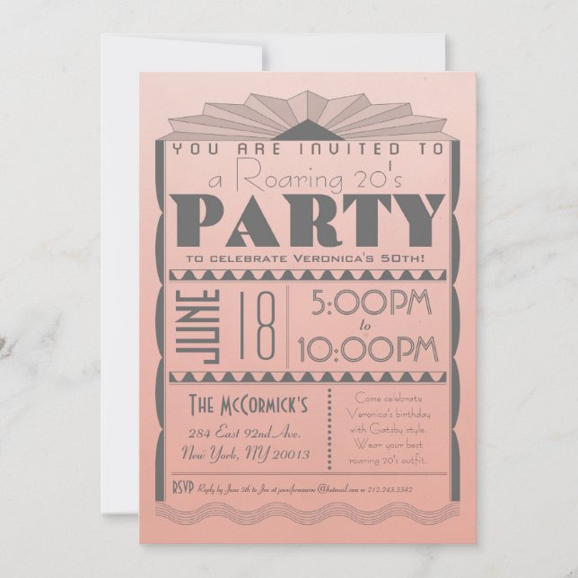 Art Deco Invitation - Gatsby Style- Custom Text (Front)