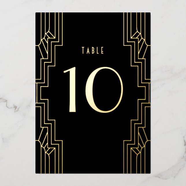 Art Deco Ironwork Black Gold Wedding Table Number (Front)