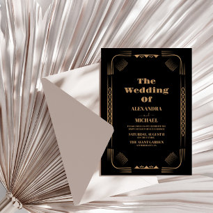 Art Deco Ironwork Faux Gold Wedding Invitation