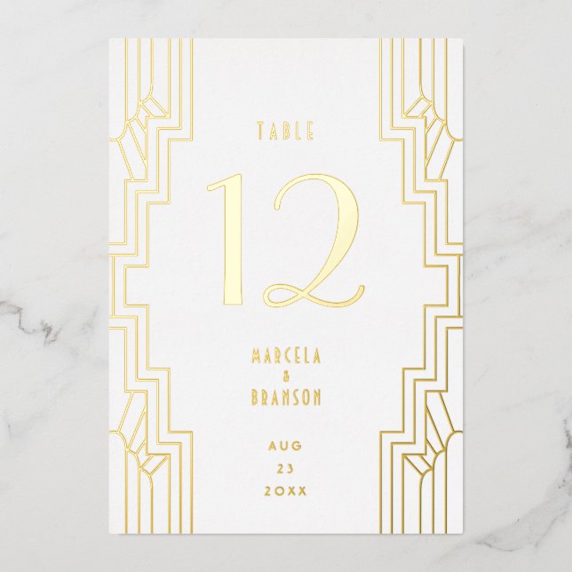 Art Deco Ironwork Gold Wedding Table Number (Front)