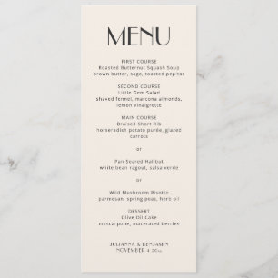 Art Deco Ivory Black Modern Elegant Wedding Menu