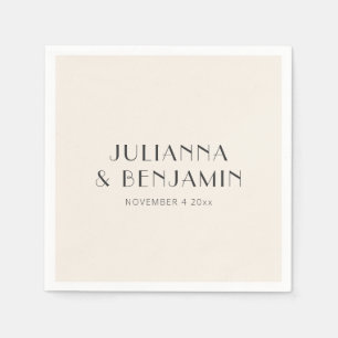 Art Deco Ivory Black Modern Wedding Custom Names Napkin