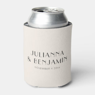 Art Deco Ivory Black Wedding Favour Names and Date Can Cooler